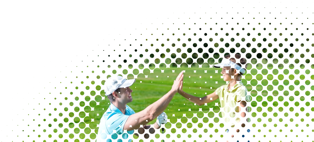Father and child high-fiving on the golf course