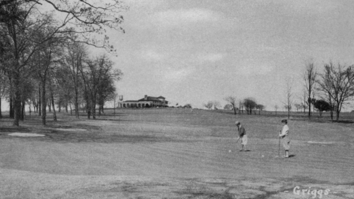 A historic photo of golfers on Hillcrest Golf Course