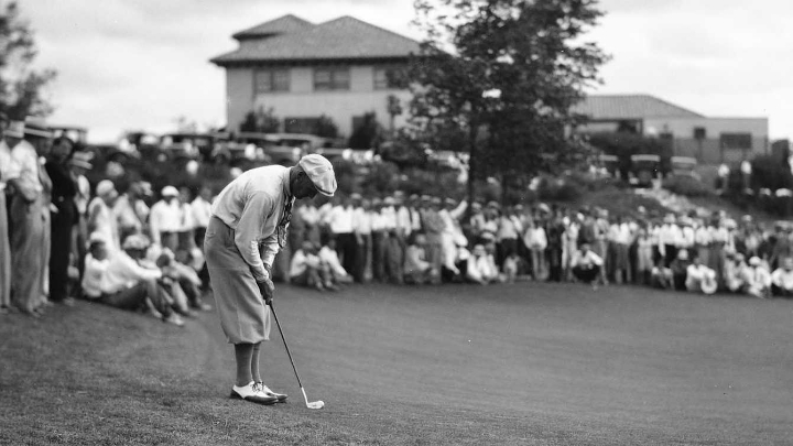 a historic photo of a man on the putting green at Hillcrest Country Club